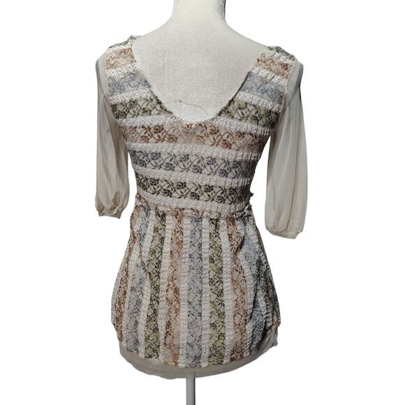 Only Hearts Sz M Y2K Sheer Lace Babydoll Embroidered Top Peasant Cottage Prairie - Picture 5 of 7
